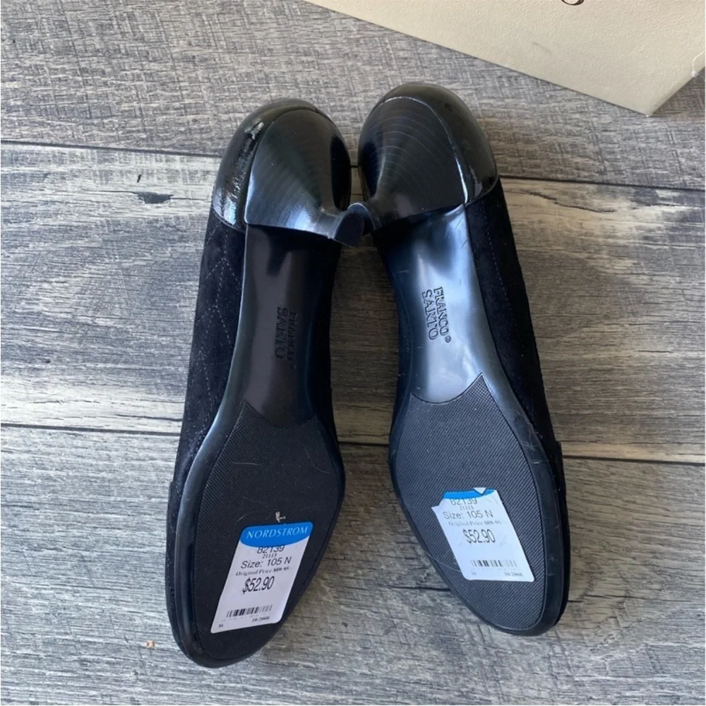 NWT Franco Sarto Kitten Heels Black Suede Penny Loafer Pumps Size 10.5 N Narrow